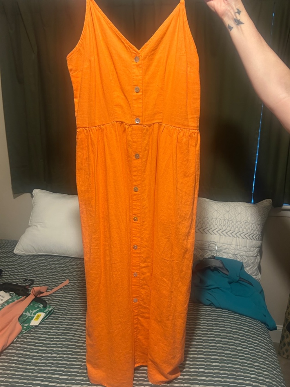 Bright Orange Button-Front Maxi Dress